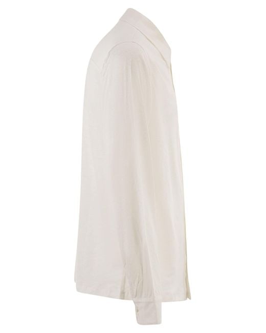 Majestic White Stretch Linen Shirt With Front Button Fastening