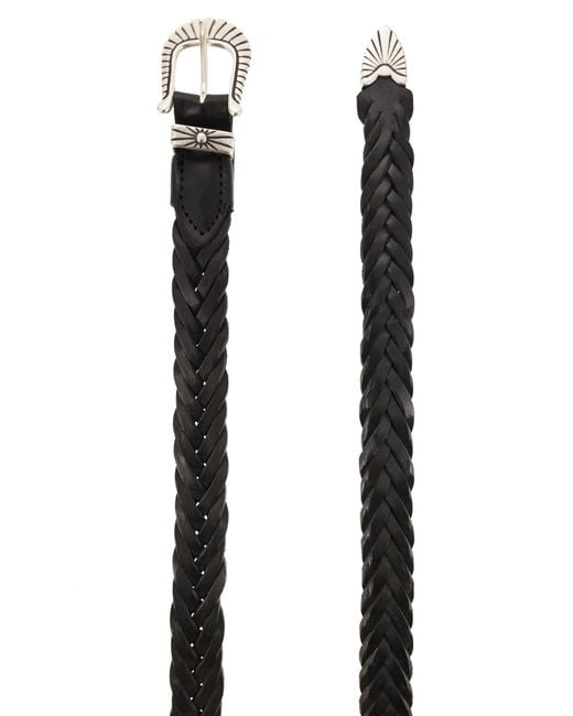 Alberto Luti Black Braided Leather Belt for men