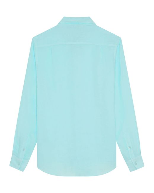 Vilebrequin Blue Plain Linen Shirt With A Pocket for men
