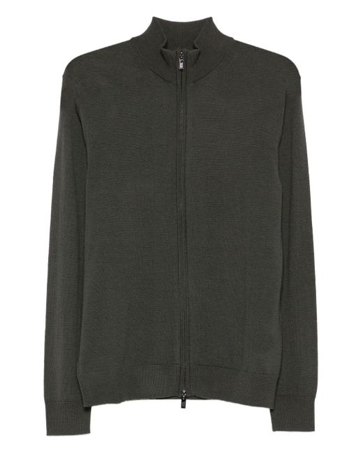 Emporio Armani Green Wool Zipped Cardigan for men