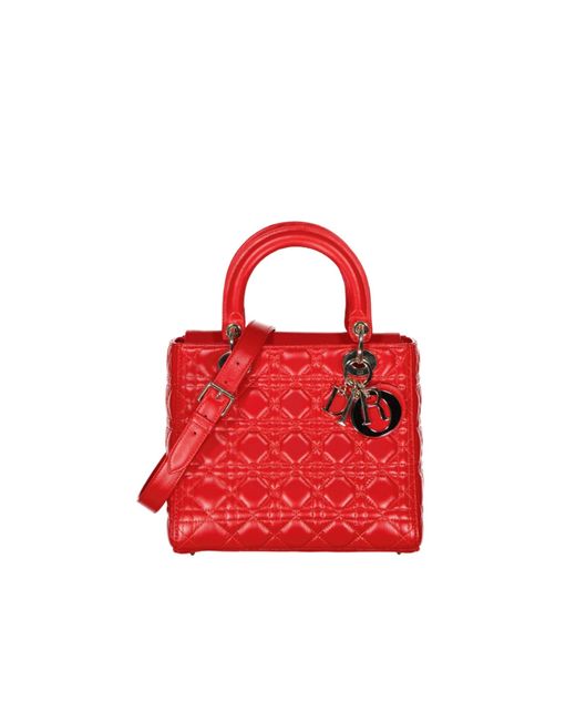 Dior Red Lady Handbag Handbag Medium Leather