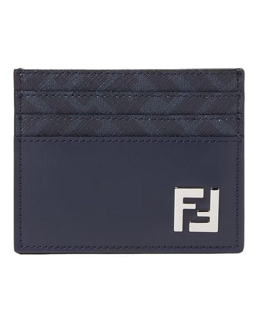 Fendi Blue Leather Card Holder for men