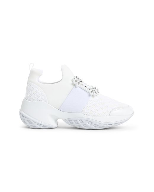 Roger Vivier White Run Strass Buckle Sneakers