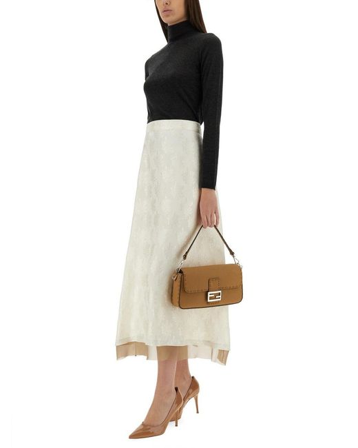 Fendi Natural Ff Silk Skirt