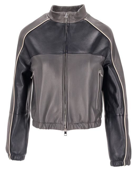 LA ROSE Gray Leather Bomber