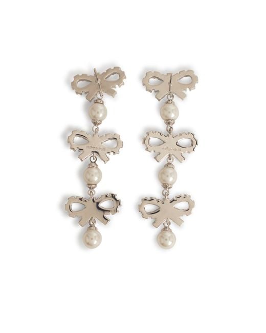 Self-Portrait White 'Micro Bow Pearl Tiered' Earrings