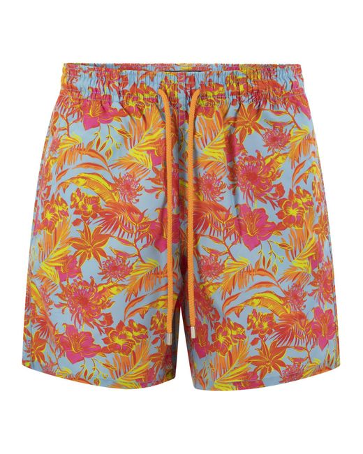 Vilebrequin Orange Tahiti Flowers Beach Shorts