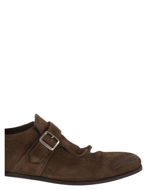 Church's Brown Shanghai Suede Monk Strap With Fringe Detail