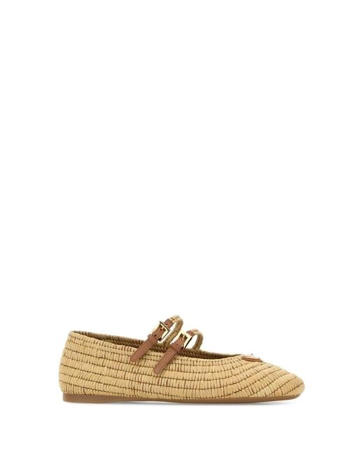 Prada Brown Raffia Ballerinas