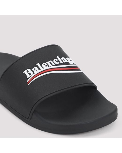 Balenciaga Black Pool Rubber Political Logo Slide