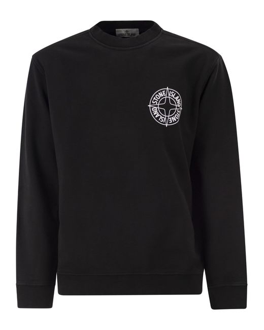 Stone Island Black Oversized Crew Neck Sweatshirt With €Œoutline Compass†Print for men