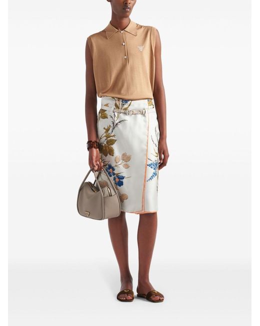 Prada Blue Silk Twill Printed Skirt
