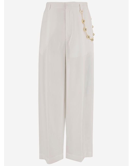 DARKPARK White Viscose Blend Pants With Decorative Chain
