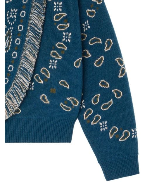 Alanui Blue Bandana Wool And Cashmere Cardi Bomber