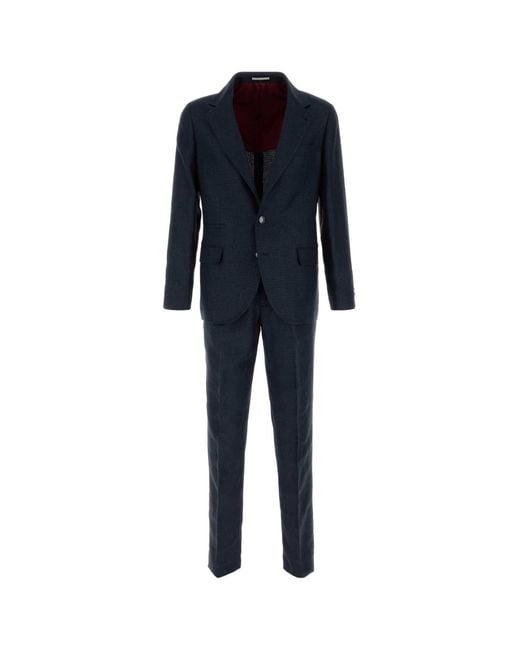 Brunello Cucinelli Navy Blue Silk Blend Suit for men