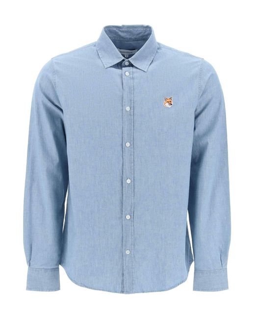 Maison Kitsuné Blue "Fox Head Cotton Chambray Shirt"