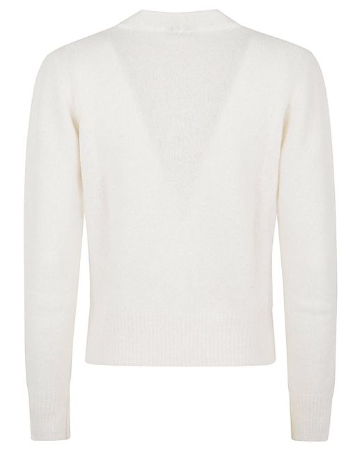Base London White Wool V Necked Cardigan