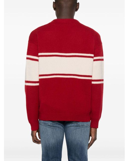 Emporio Armani Red Wool V-Necked Cardigan for men
