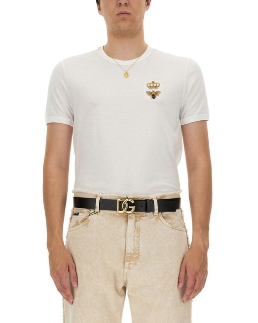Dolce & Gabbana White "Bee And Crown" Embroidered T Shirt