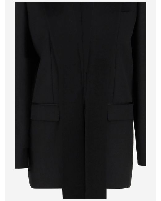 Pinko Black Wool Blend Single-Breasted Jacket With Satin Collar