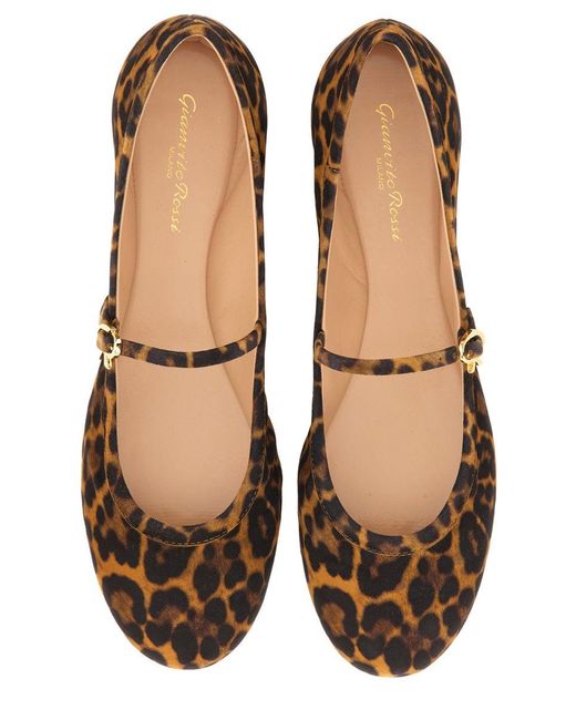 Gianvito Rossi Brown Carla Leopard-Print Suede Mary Jane Ballet Flats