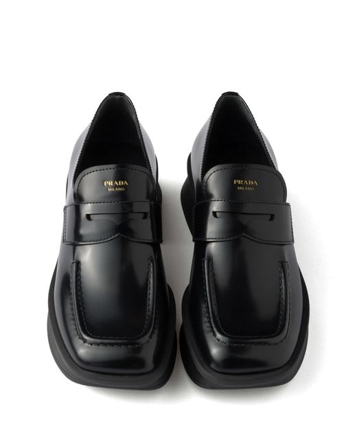 Prada Black Sole Flat Shoes With Glossy Finish And Moder