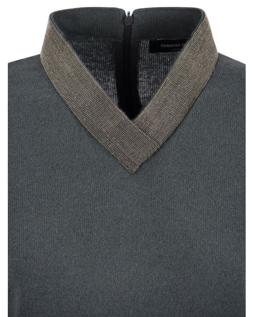 V Sweater con collar Fabiana Filippi de color Gray