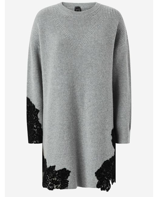 Pinko Stretch Wool Blend -jurk Met Kant in het Gray