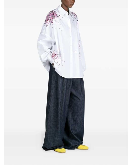 Dries Van Noten Verfraaid Cocon Blouse in het White