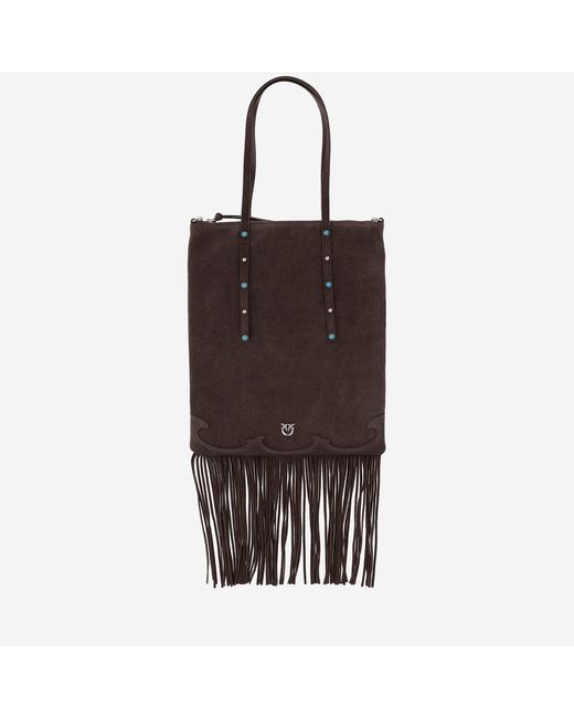 Pinko Brown Suede Shopping Bag With Fringes