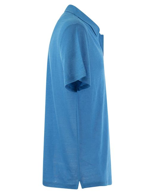 Polo en lin à manches courtes Vilebrequin en coloris Blue