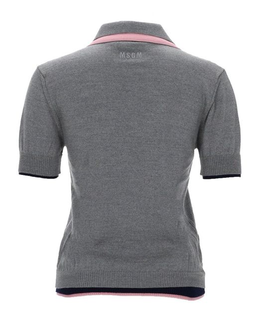 MSGM Gray Solid Shirt Collar Polo