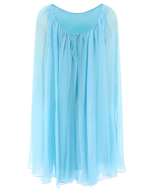 Max Mara Pianoforte Silk Chiffon Flared Dress in het Blue