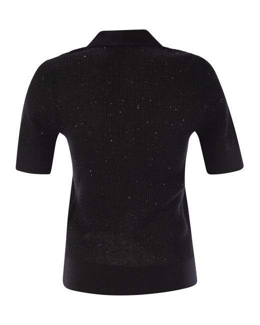 Max Mara Black Uberta Wool And Silk Polo Shirt With Sequins