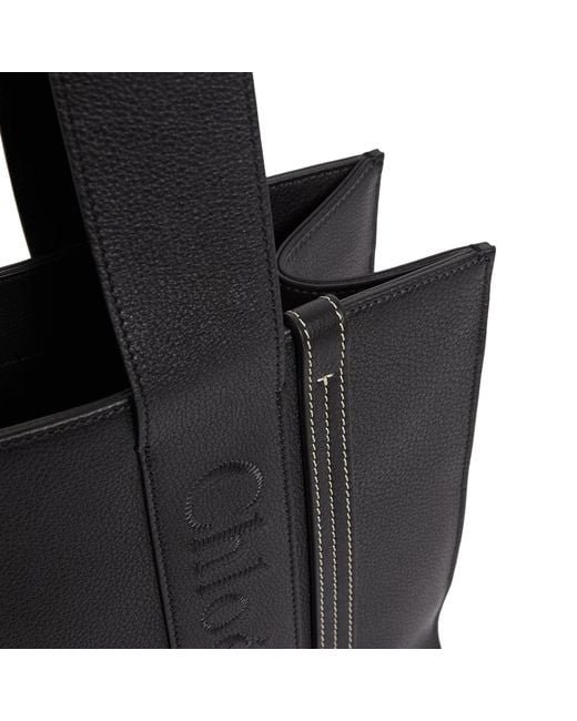 Chloé Black Chloe Woody Medium Leather Tote Bag