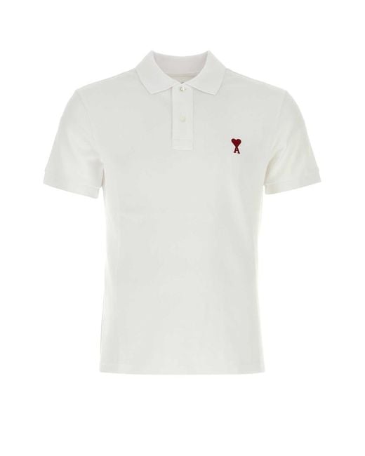 AMI White Piquet Polo Shirt