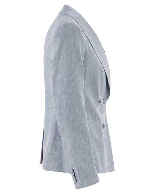 Blazer elástico de lino y algodón con doble botonadura Tagliatore de color Blue