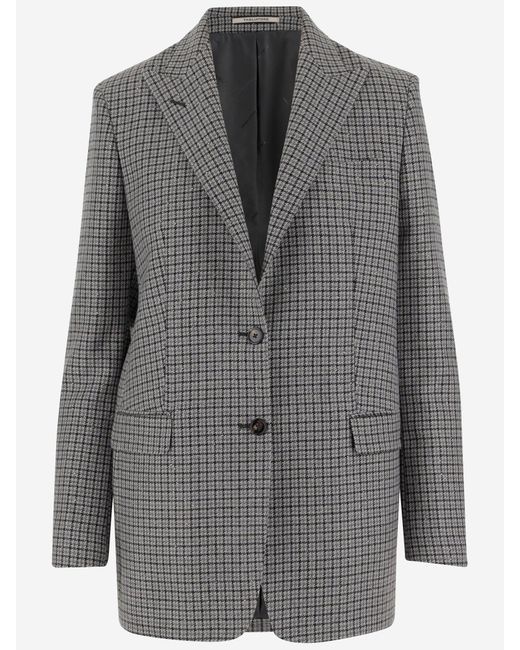 Tagliatore Gray Long Houndstooth Two-Button Jacket