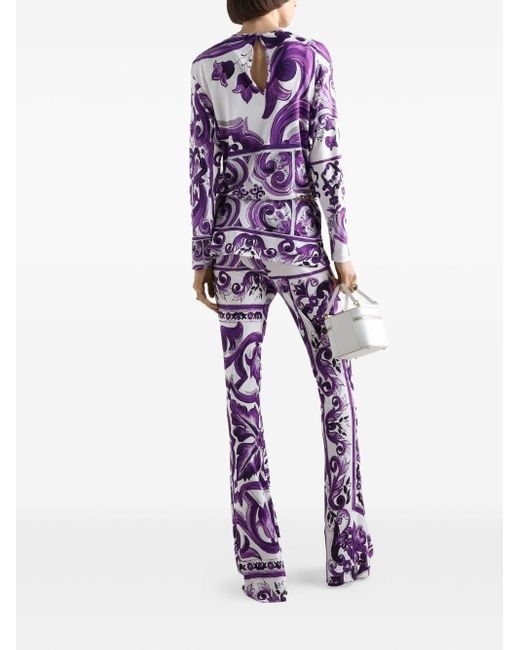 Dolce & Gabbana White Majolica-Print Flared Trousers