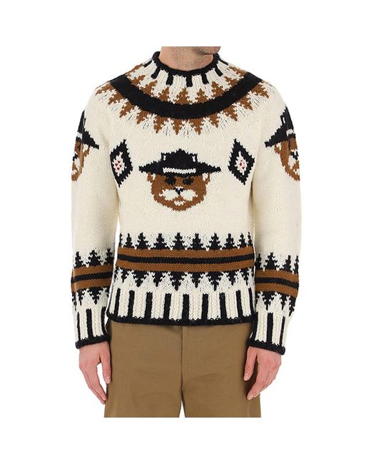 DSquared² White Wool Printed Sweater for men