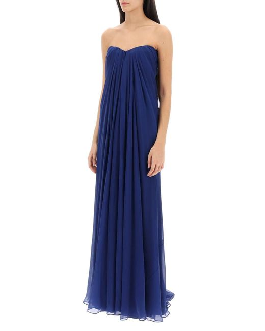Alexander McQueen Silk Chiffon Bustier -jurk in het Blue