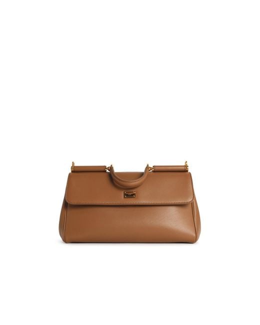 Dolce & Gabbana Brown 'My Sicily' Calf Leather 'Plongé' Caramel Handbag
