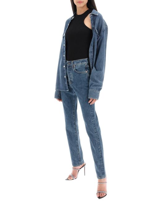 Wardrobe NYC Blue Slim Jeans With Acid Wash