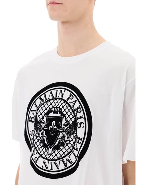 Balmain Gray T Shirt With Flocked Coin Print for men