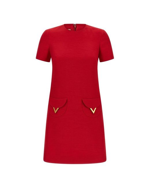 Valentino Red Pocket-Detail And V Logo Mini Dress