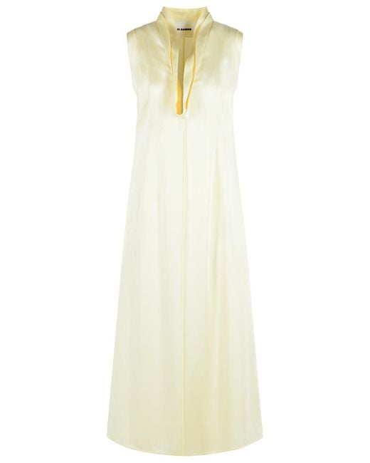 Jil Sander White Ivory Acetate And Viscose Dress