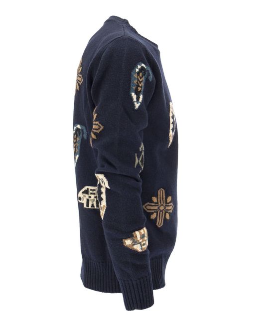 Etro Blue Wool And Cotton Inlaid Jumper