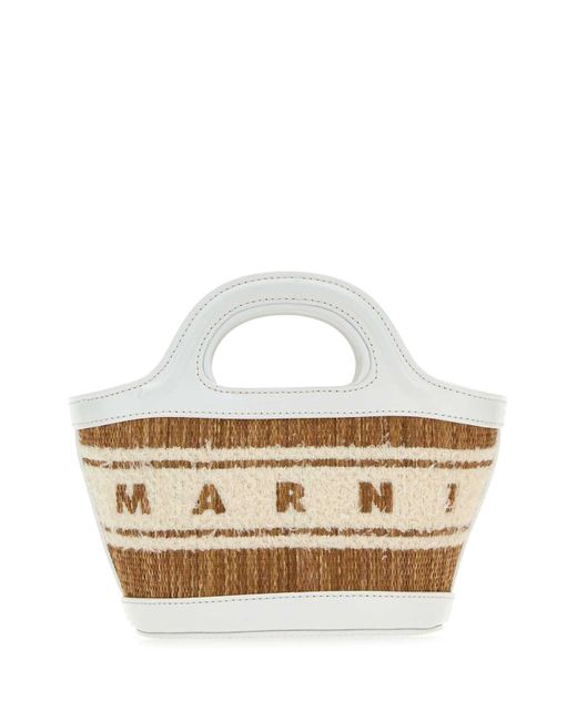 Marni White Two-Tone Raffia And Leather Micro Tropicalia Summer Handbag