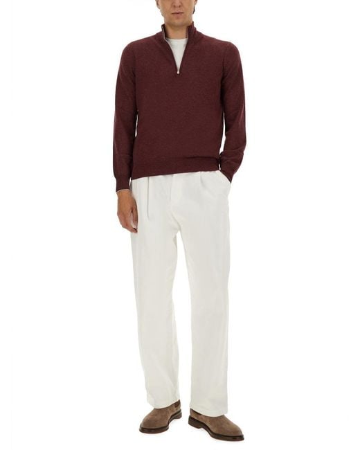 Brunello Cucinelli Red Mock Collar Sweaters for men