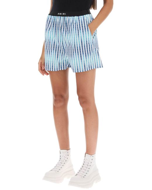 Gestreifte Popelin -Shorts Amiri en coloris Blue